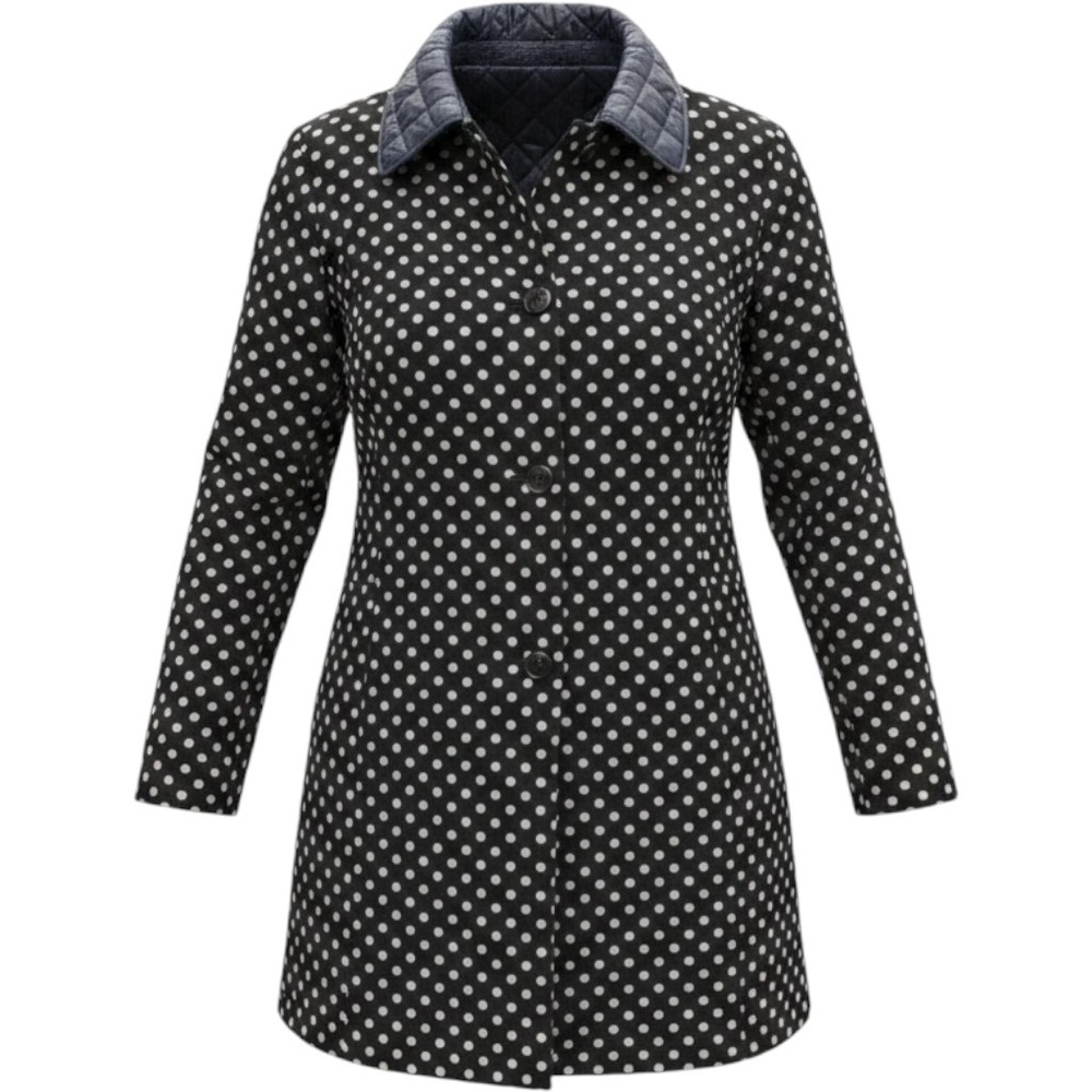 Kate Spade Reversible Polka Dot Quilted Car Coat Navy Black White K21797U XL